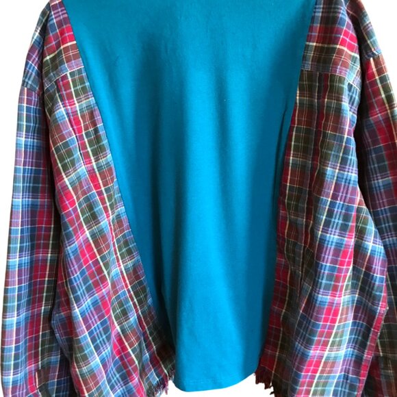 Flannel Shirt Upcycle, Size L-2XL: Reworked Oversized Mountain Camping Graphic - Picture 7 of 12